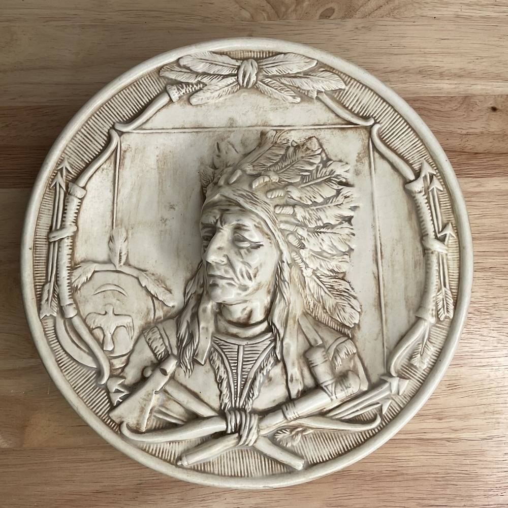 Native American Chief  Sleepy Eye Relief Plate Plaque Men' Bas-relief Wall Decor